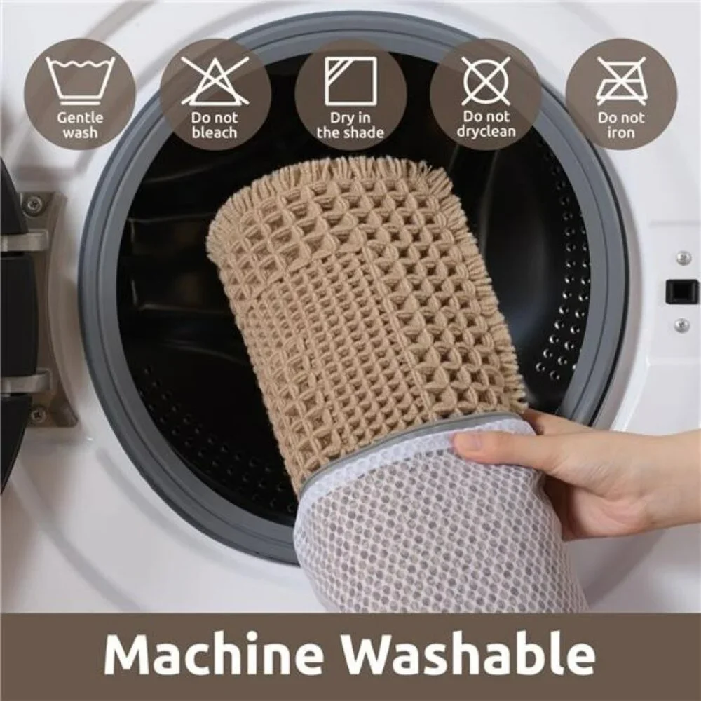 Beige Waffle Bath Mat 17x24 Soft Absorbent Non Slip Washable Boho Bathroom Rug